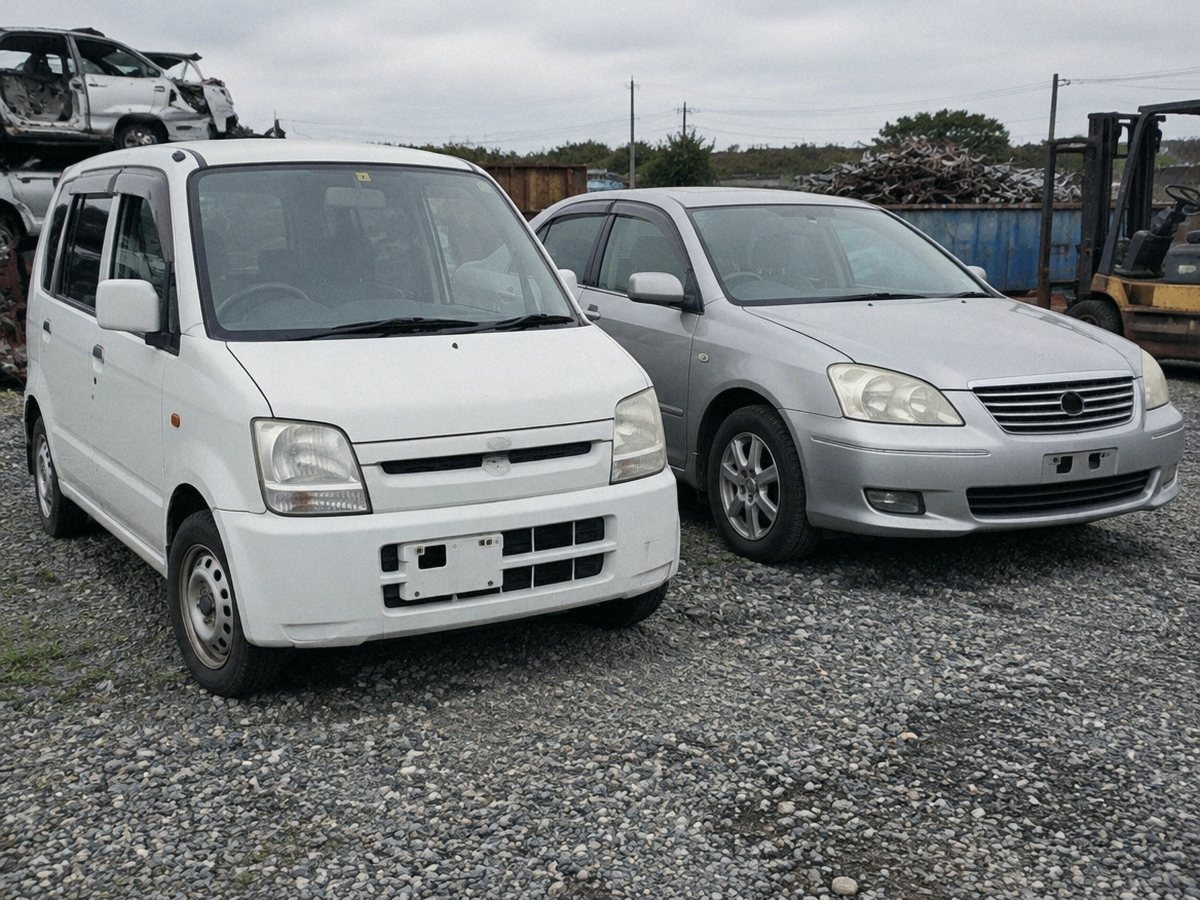 ヤードに置かれた廃車